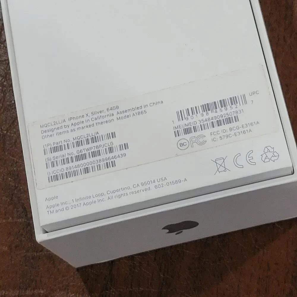 Box only Apple iPhone X 64BGB Silver Model A1865 Empty box only